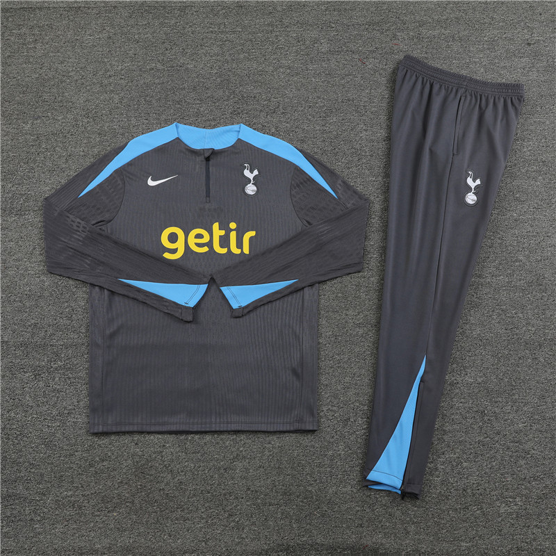 005-355 player version 24-25 Tottenham dark gray with blue half zipper training tracksuit