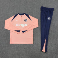 player version 25-26 Chelsea light pink with blue stripe half zipper sweater tracksuit