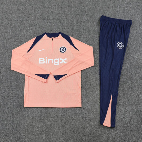 player version 25-26 Chelsea light pink with blue stripe half zipper sweater tracksuit - Image 5