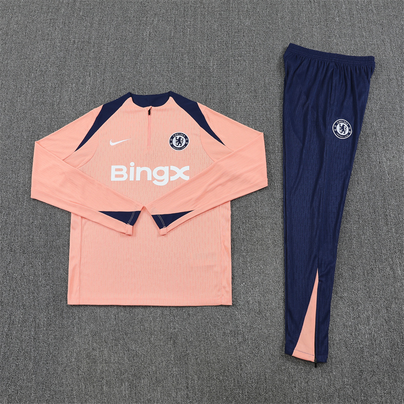 player version 25-26 Chelsea light pink with blue stripe half zipper sweater tracksuit