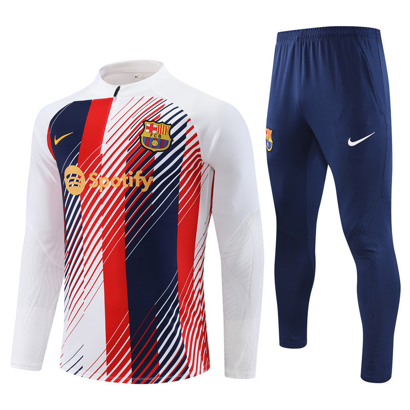23-24 Bar white with red and blue half zipper sweater tracksuit