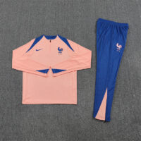 005-361 player version 25-26 France light pink with blue stripe half zipper sweater tracksuit