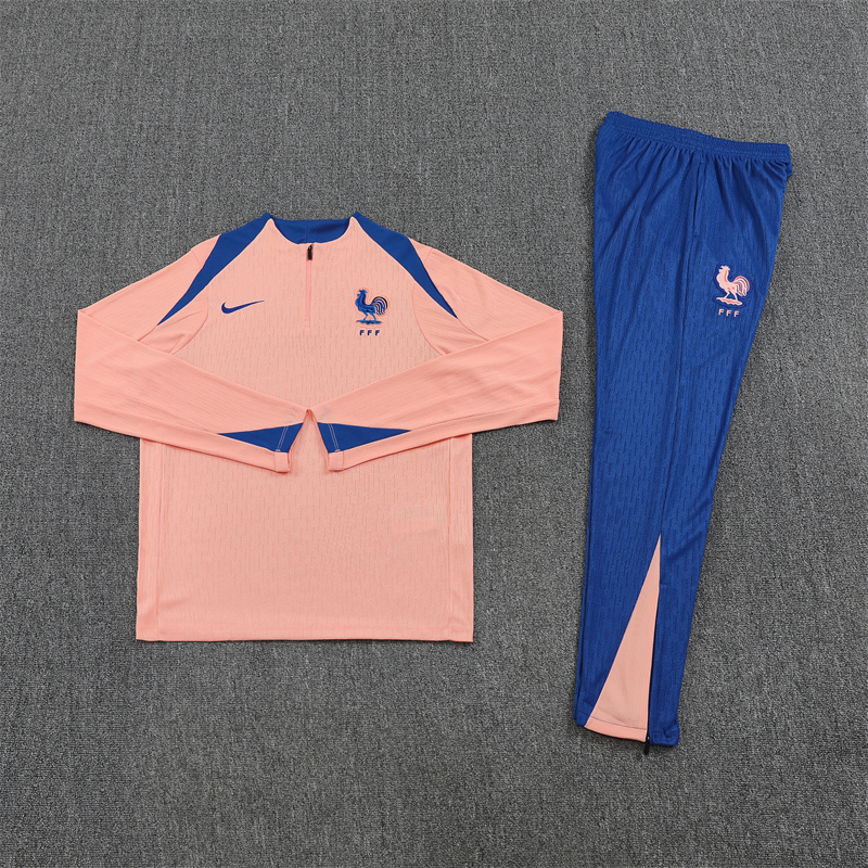 005-361 player version 25-26 France light pink with blue stripe half zipper sweater tracksuit