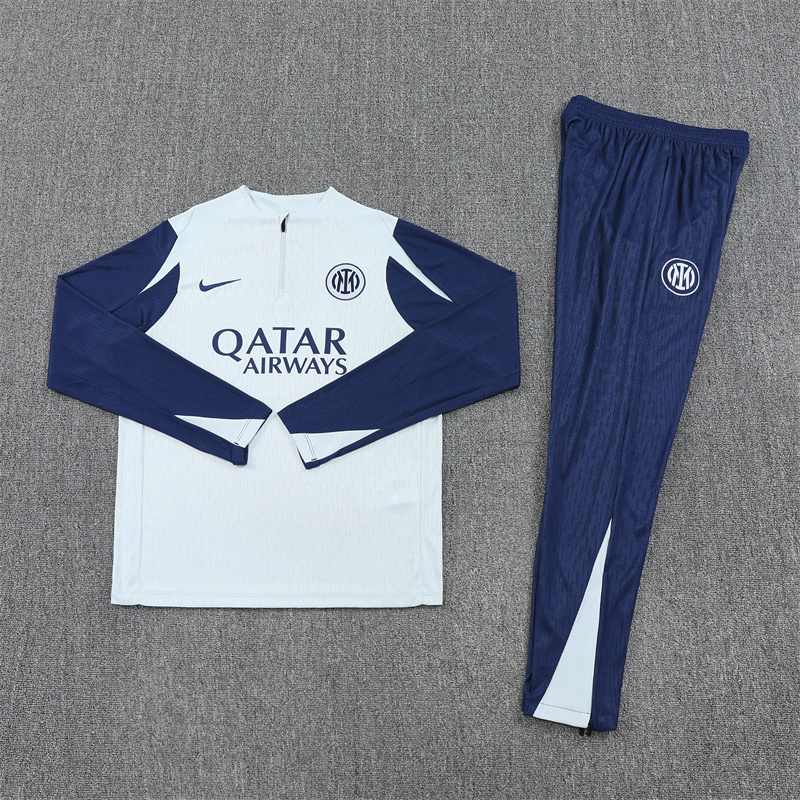 player version 25-26 Inter light gray with blue half zipper sweater tracksuit