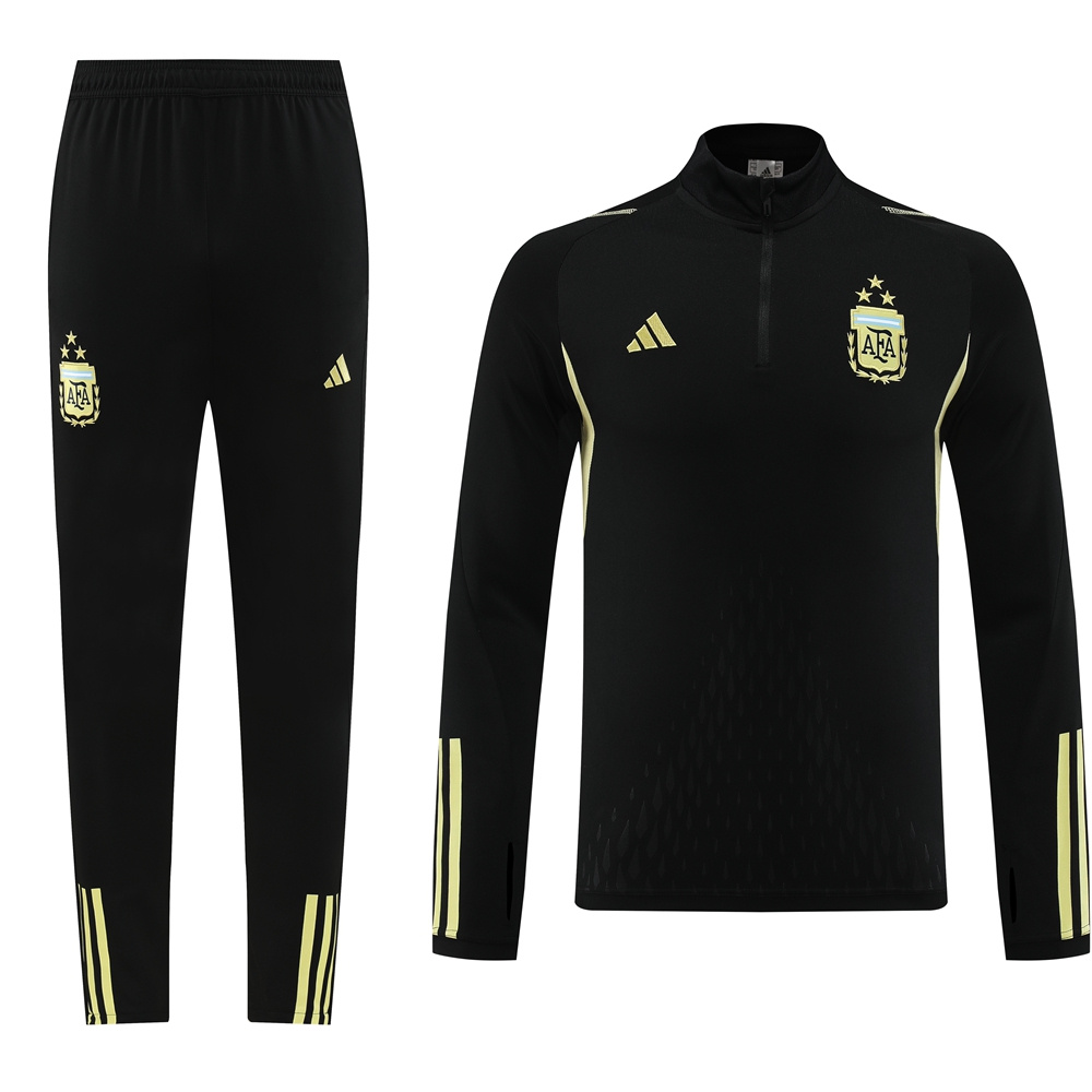 with embossed 2023 Argentina black with yellow half zipper training tracksuit