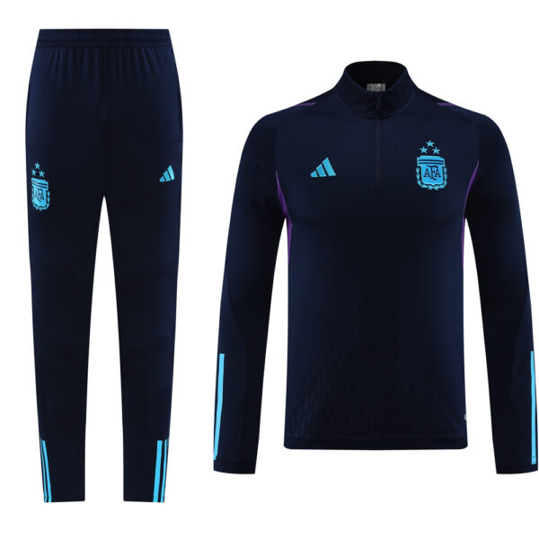 with embossed 2023 Argentina navy blue with purple half zipper training tracksuit - Image 5