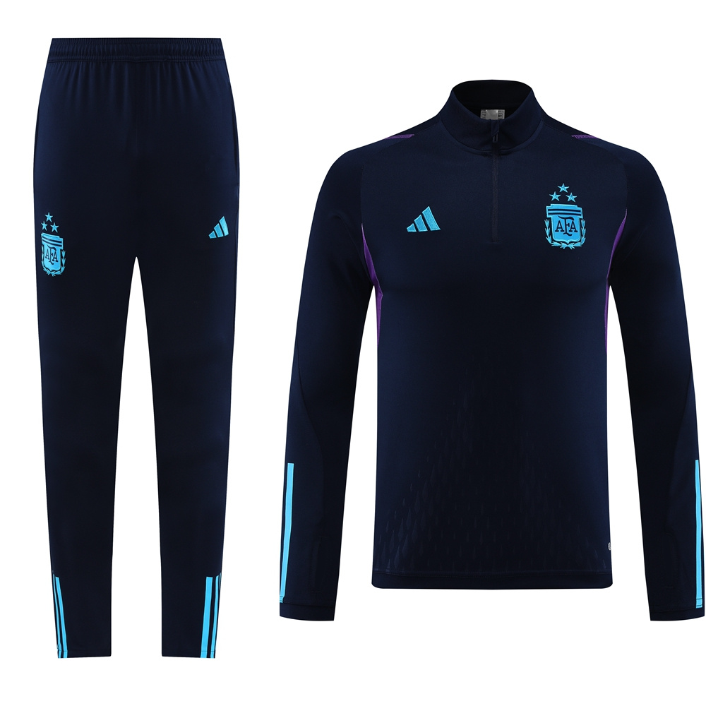 with embossed 2023 Argentina navy blue with purple half zipper training tracksuit