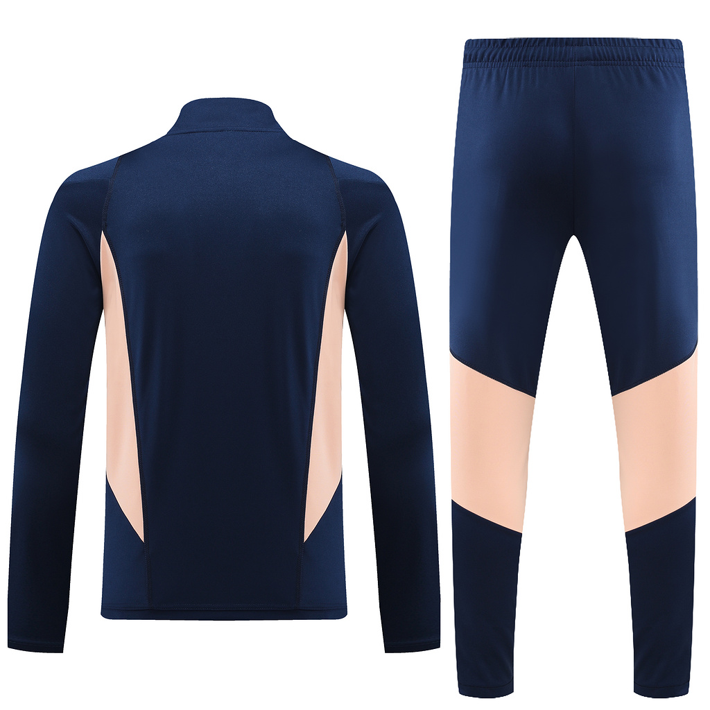with sponsor logo 23-24 Ajax navy blue with beige stripe half zipper sweater tracksuit