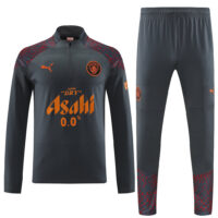 with sponsor logo 23-24 Man City dark gray with red half zipper sweater tracksuit