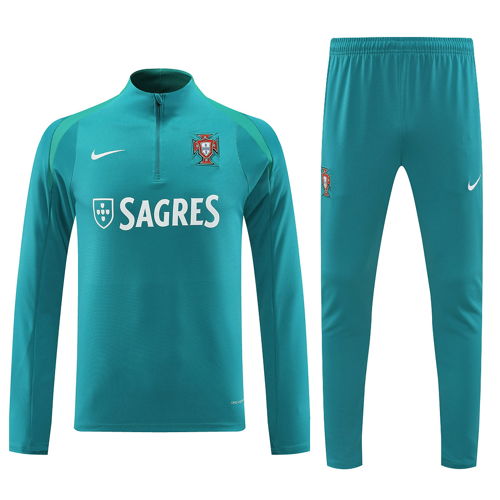 005-369 with sponsor logo 24-25 Portugal green half zipper training tracksuit