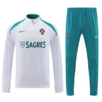 005-370 with sponsor logo 24-25 Portugal white with green half zipper training tracksuit