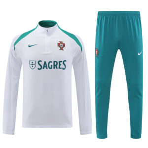with sponsor logo 24-25 Portugal white with green half zipper training tracksuit - Image 5