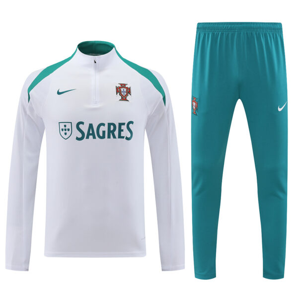 with sponsor logo 24-25 Portugal white with green half zipper training tracksuit - Image 5