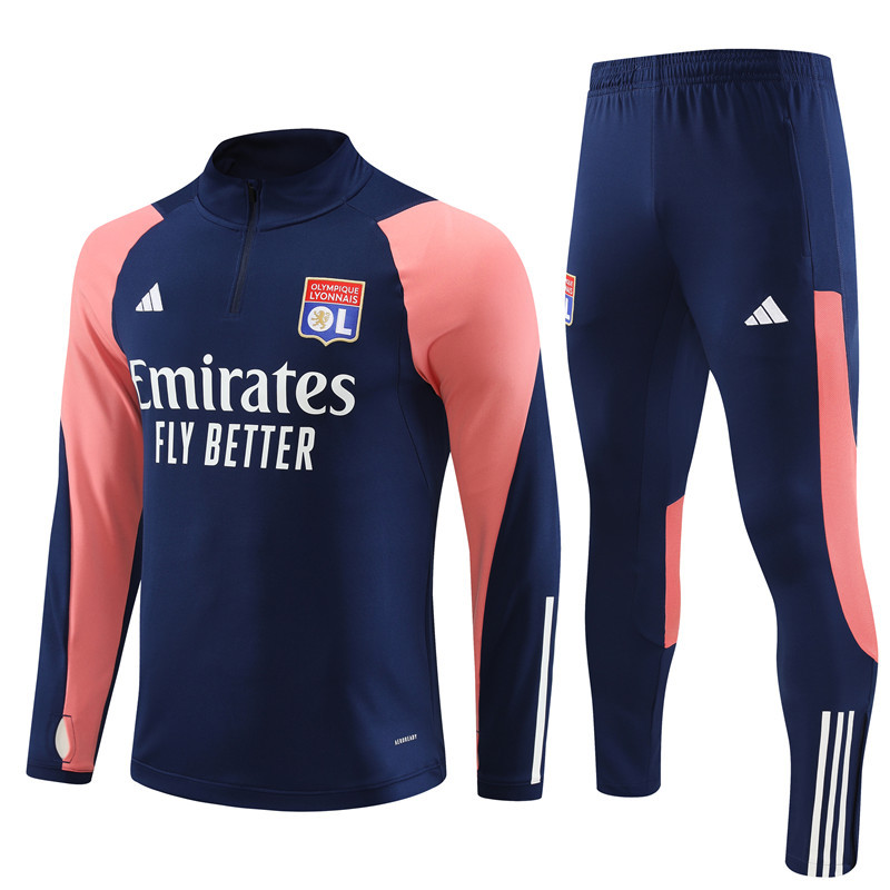 23-24 Lyon navy blue with pink half zipper sweater tracksuit