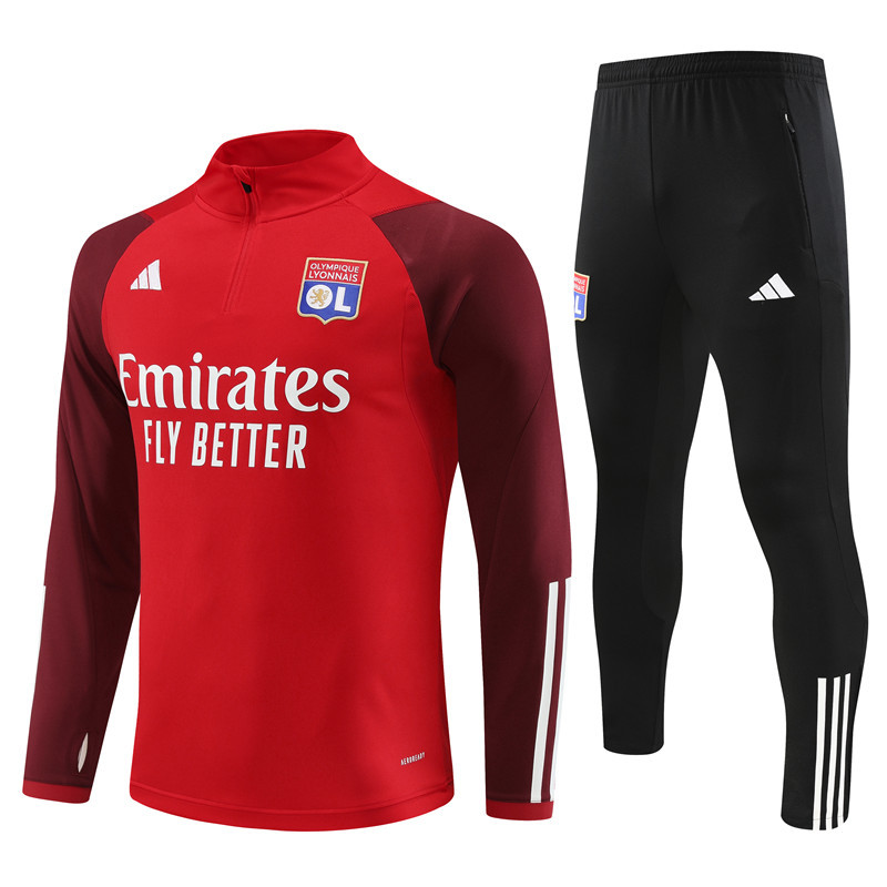 23-24 Lyon red with dark red arm half zipper sweater tracksuit