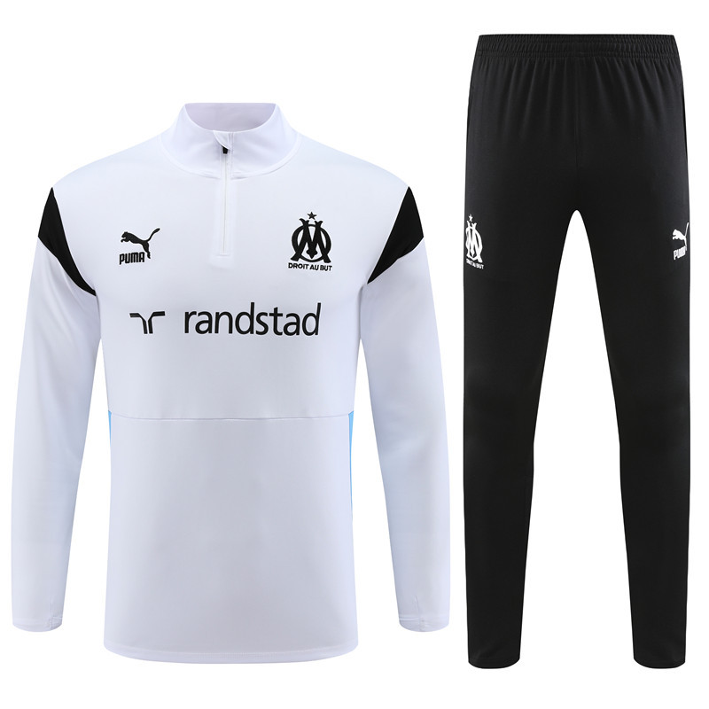 23-24 Marseille white with black and blue half zipper sweater tracksuit