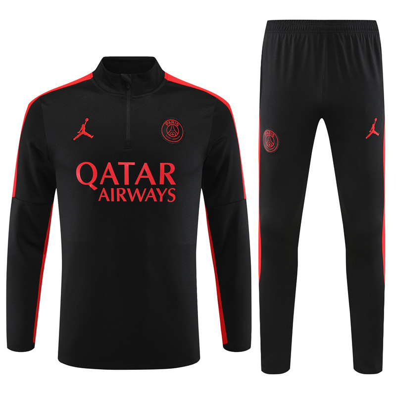 23-24 PS G black with red stripe half zipper sweater tracksuit