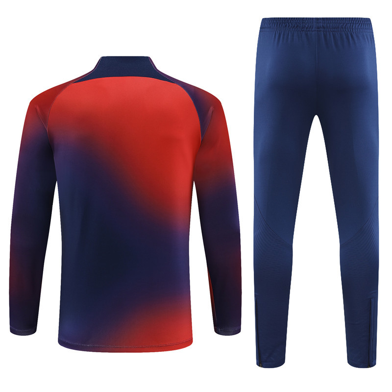 005-97 23-24 PS G blue with red half zipper sweater tracksuit
