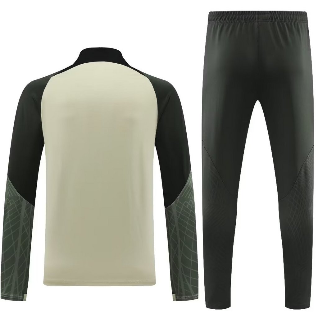 005 23-24 Bar Khaki with green half zipper sweater tracksuit