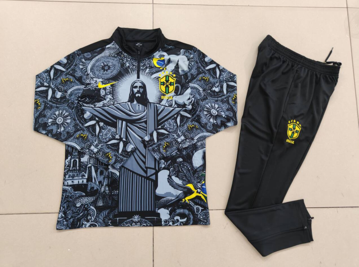 Brazil jesus special version black half zipper training tracksuit