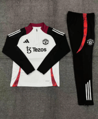 006-1 24-25 Manud white with red and black stripe half zipper sweater tracksuit