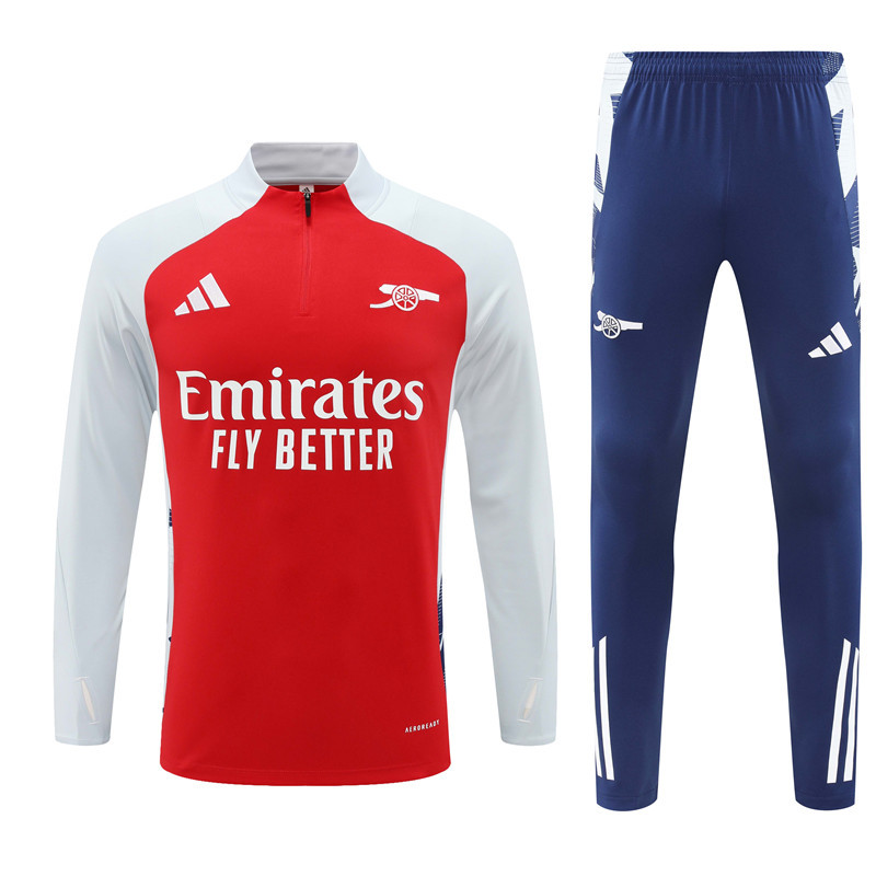 24-25 Arsenal red with white half zipper training tracksuit