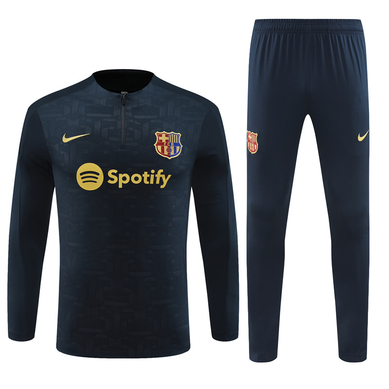 24-25 Bar navy blue with embossing half zipper training tracksuit