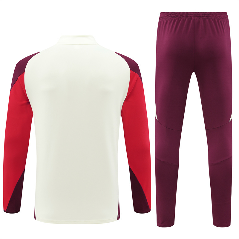 24-25 Bayern beige with dark red half zipper training tracksuit