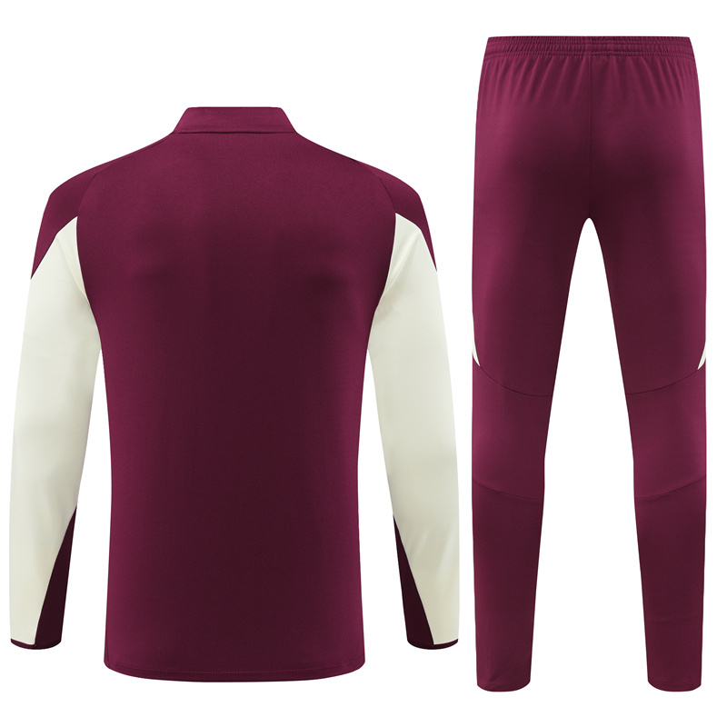 24-25 Bayern dark red with beige half zipper training tracksuit