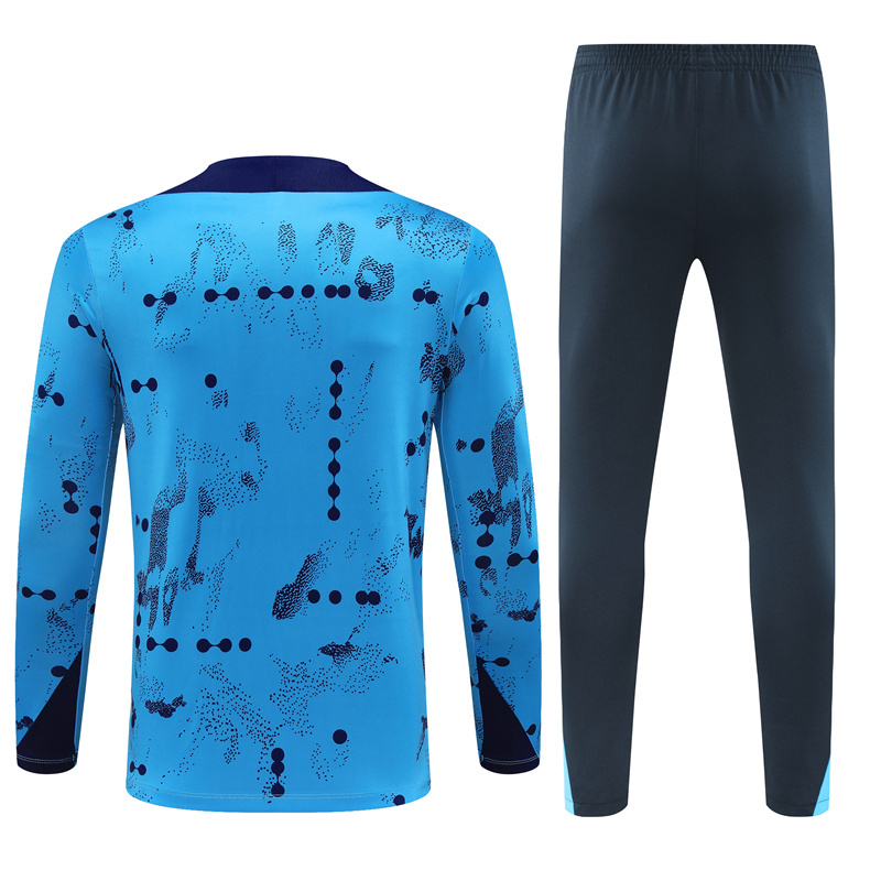 006-106 24-25 Chelsea light blue with navy blue pattern half zipper training tracksuit