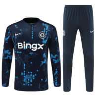 24-25 Chelsea navy blue with light blue pattern half zipper training tracksuit