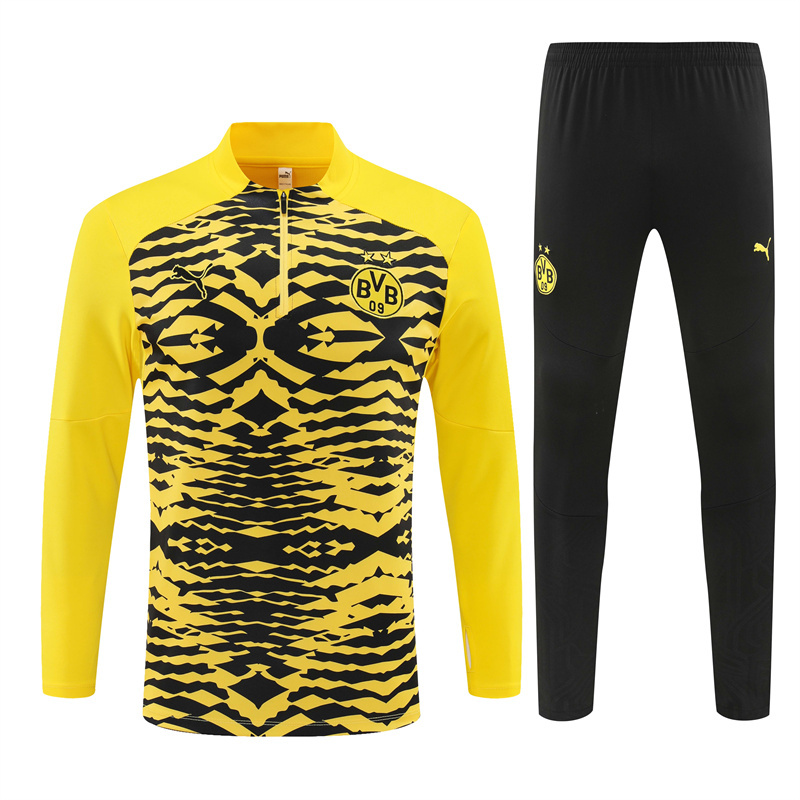 006-109 24-25 Dortmund yellow with black half zipper training tracksuit