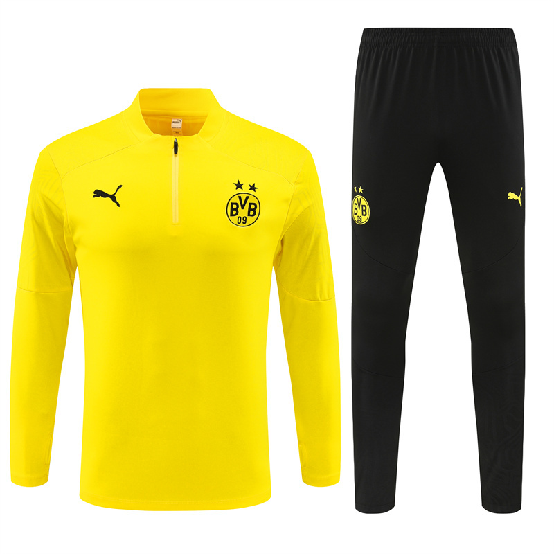 006-110 24-25 Dortmund yellow with black pants half zipper training tracksuit