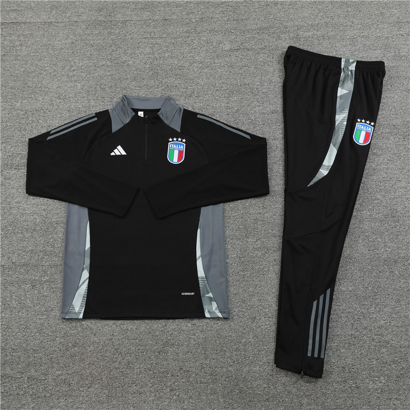 006-114 24-25 Italy black with gray half zipper training tracksuit