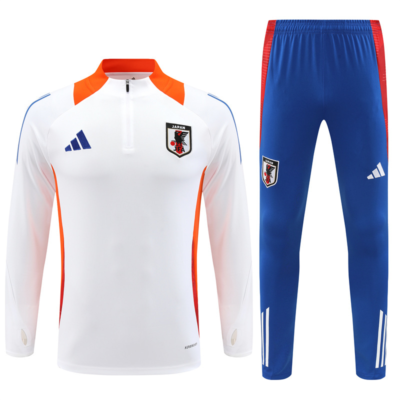 24-25 Japan white with orange and blue half zipper training tracksuit