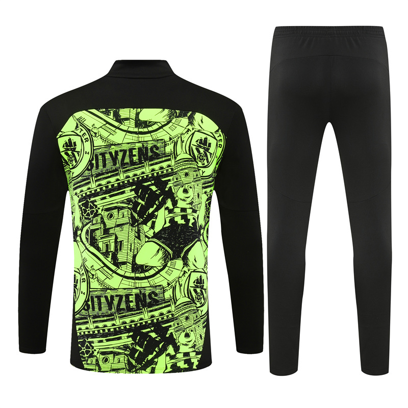 24-25 Man City Fluorescent green with black half zipper training tracksuit