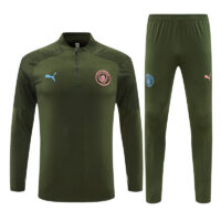 24-25 Man City army green with pink and blue half zipper training tracksuit