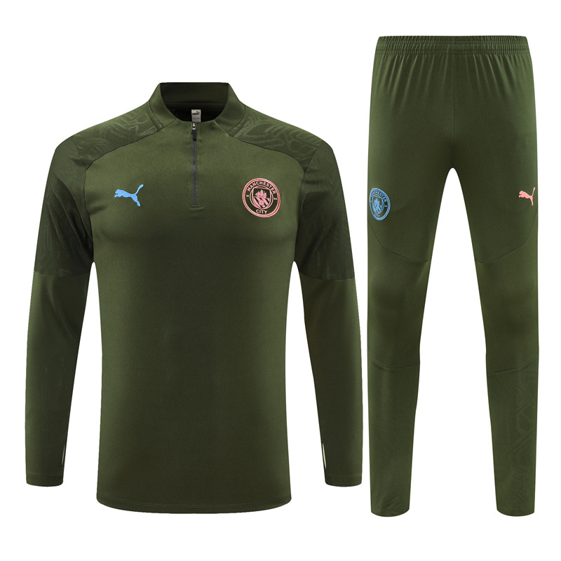 24-25 Man City army green with pink and blue half zipper training tracksuit