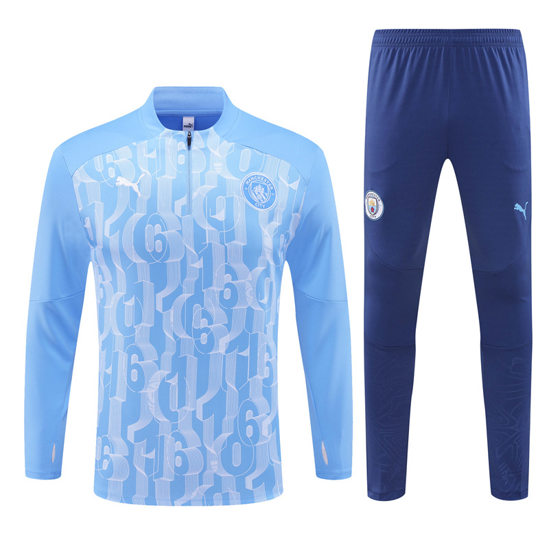 24-25 Man City camo light blue half zipper training tracksuit