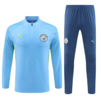 24-25 Man City light blue with green stripe half zipper training tracksuit