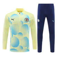24-25 Man City light yellow with blue half zipper training tracksuit