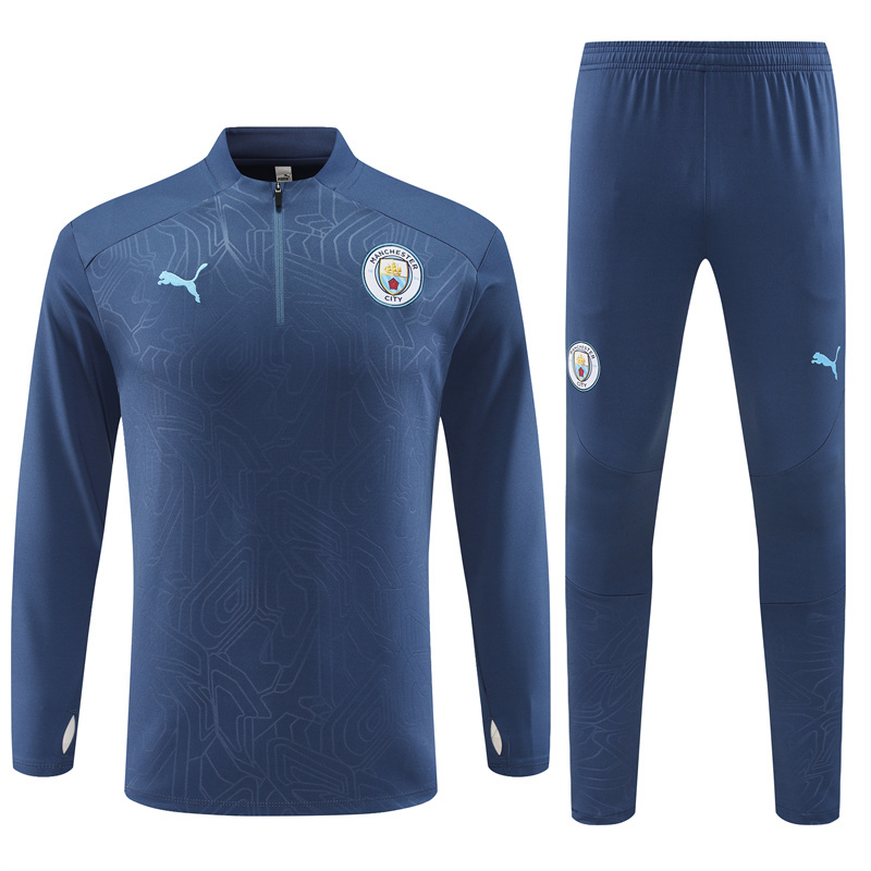 24-25 Man City navy blue with embossing half zipper training tracksuit