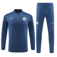 24-25 Man City navy blue with light blue stripe half zipper training tracksuit