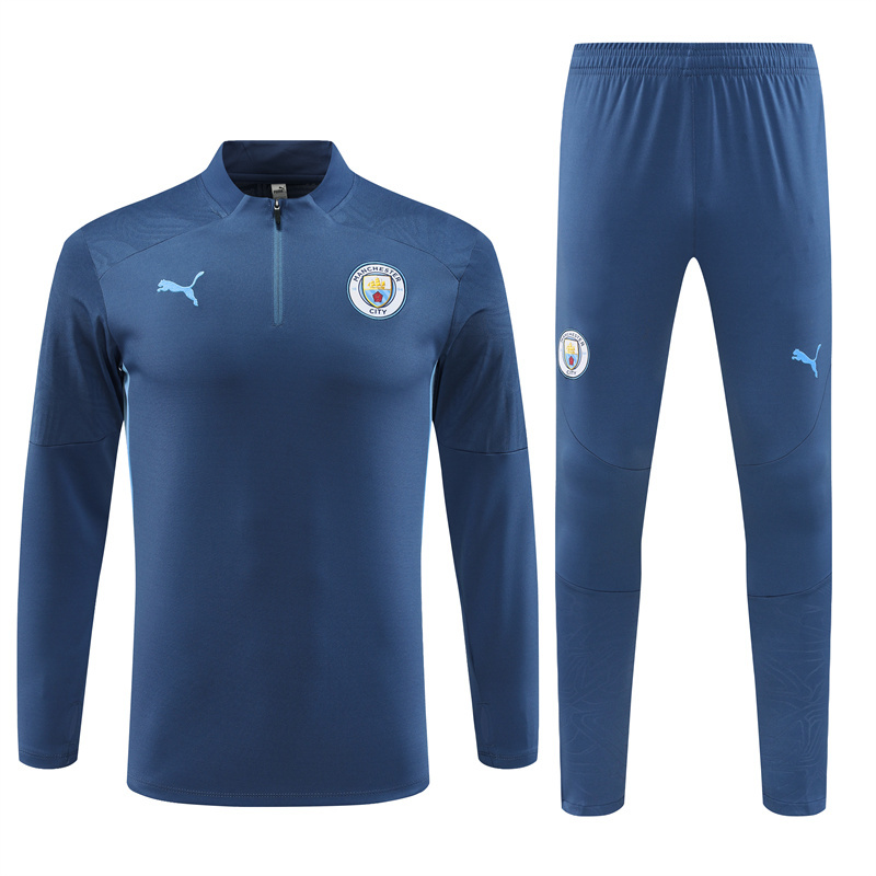 24-25 Man City navy blue with light blue stripe half zipper training tracksuit