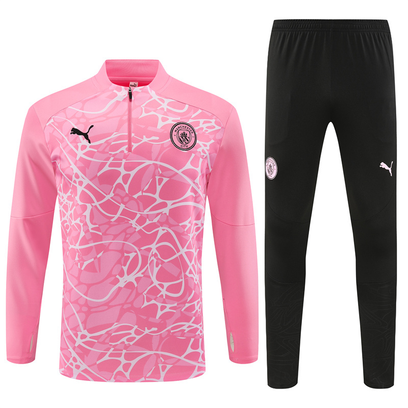 24-25 Man City pink half zipper training tracksuit