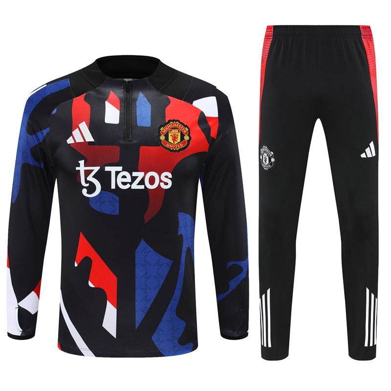 24-25 Manud camo black with red and blue half zipper sweater tracksuit