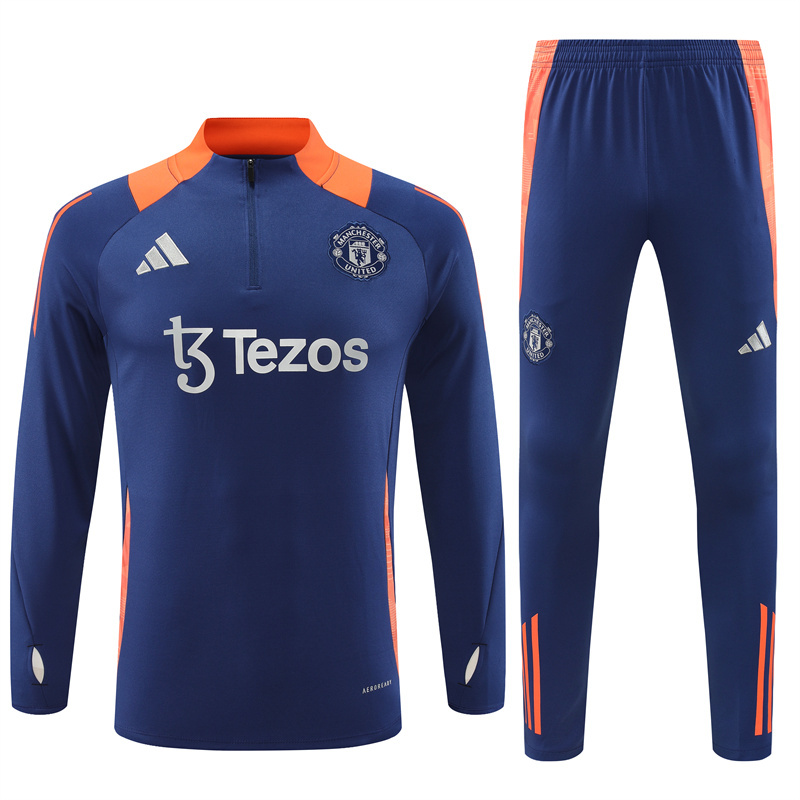 24-25 Manud navy blue with orange half zipper training tracksuit