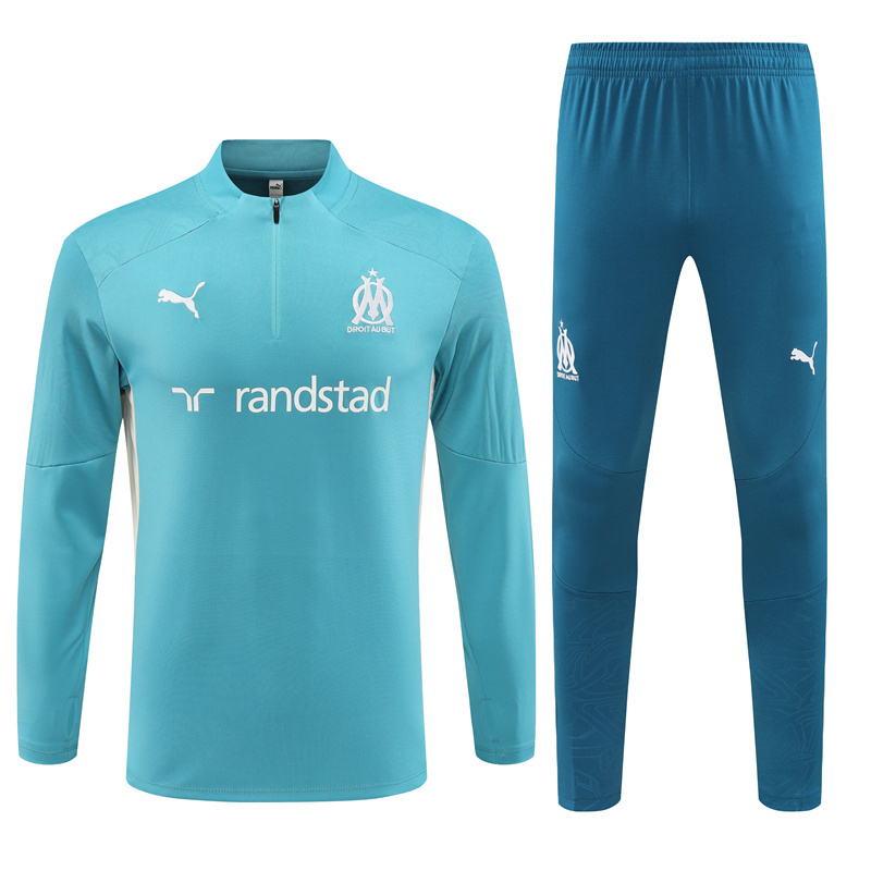 24-25 Marseille lake green with white stripe half zipper training tracksuit