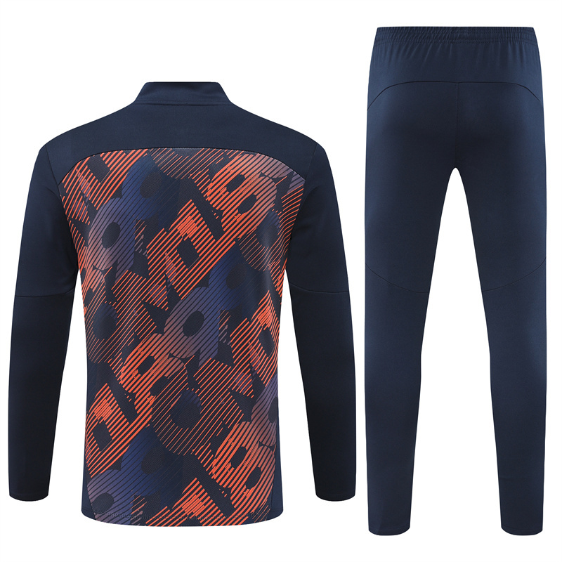 24-25 Marseille navy blue with orange half zipper training tracksuit
