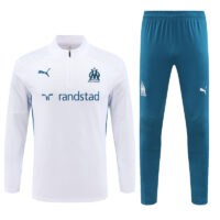 24-25 Marseille white with lake green stripe half zipper training tracksuit